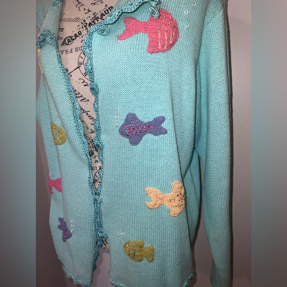 Shenanigans NWT Vintage Fish Under the Sea Nautical Cardigan/Large - Picture 4 of 14